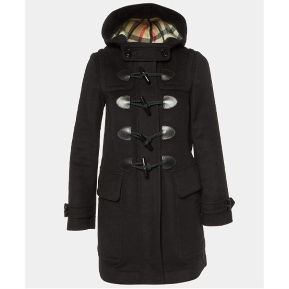 Burberry Brit Wool Blend Finsdale Hooded Duffle Coat with Hood Black Women's L - Picture 2 of 8